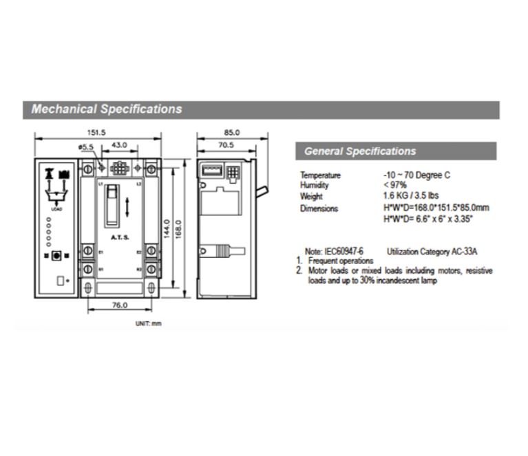 Transfer Switch 3 pole | 125 Amps | TCS3P125-22 - Image 3