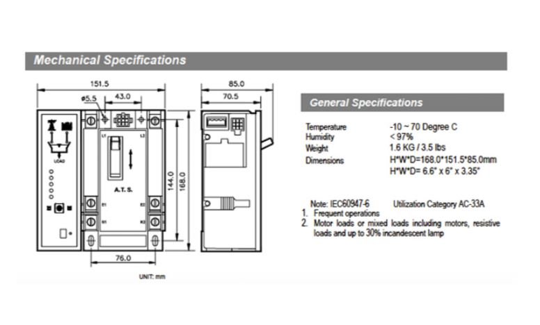 Transfer Switch 2 pole | 125 Amps | TCS2P125-22 - Image 3